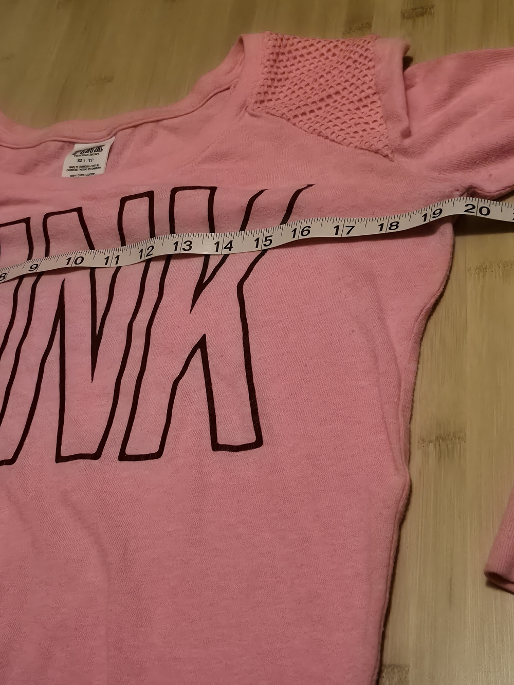 PINK Victoria's Secret Pink Waffle Shoulder Crewneck Top XS Logo Sweatshirt - Picture 5 of 11